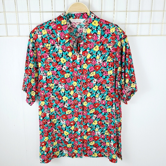 NWT Express Compagnie Internationale Floral Print Camp Oversized Vi… - Picture 1 of 8